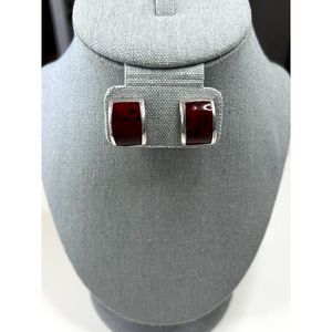 Vintage Jasper and Sterling Silver Mexico Modernist Earrings